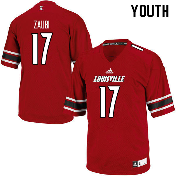 Youth #17 Drew Zaubi Louisville Cardinals College Football Jerseys Sale-Red - Click Image to Close